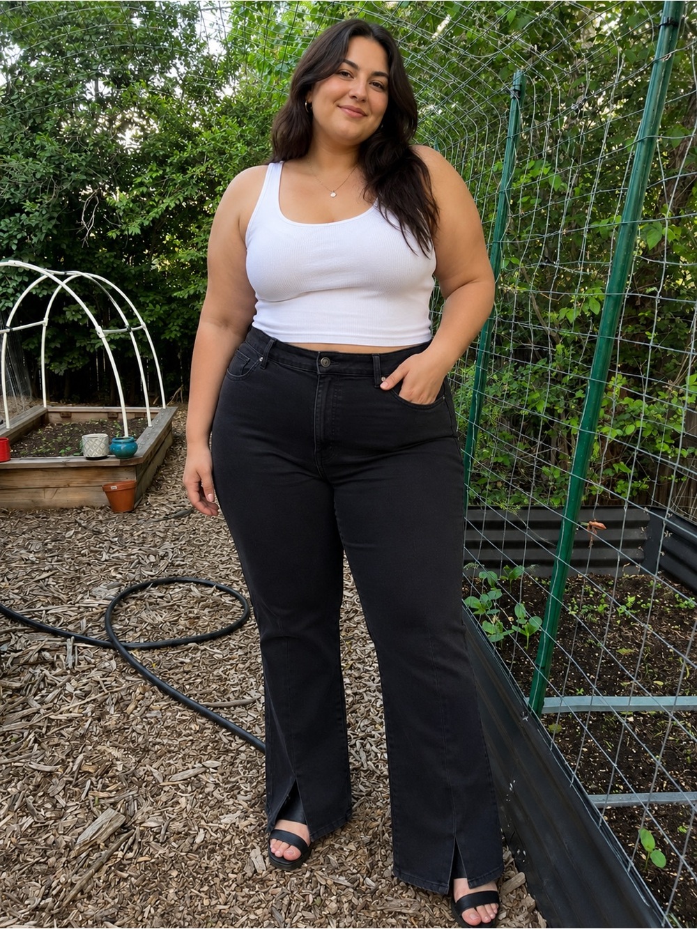 American Eagle Black Denim with Front Seams & Ankle Slit - W 16 Long